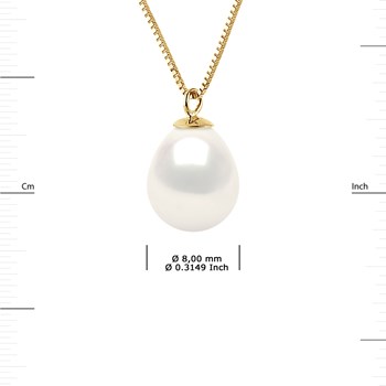 Collier Perle de Culture d'Eau Douce Poire 8-9 mm Blanche Chaîne Or Jaune