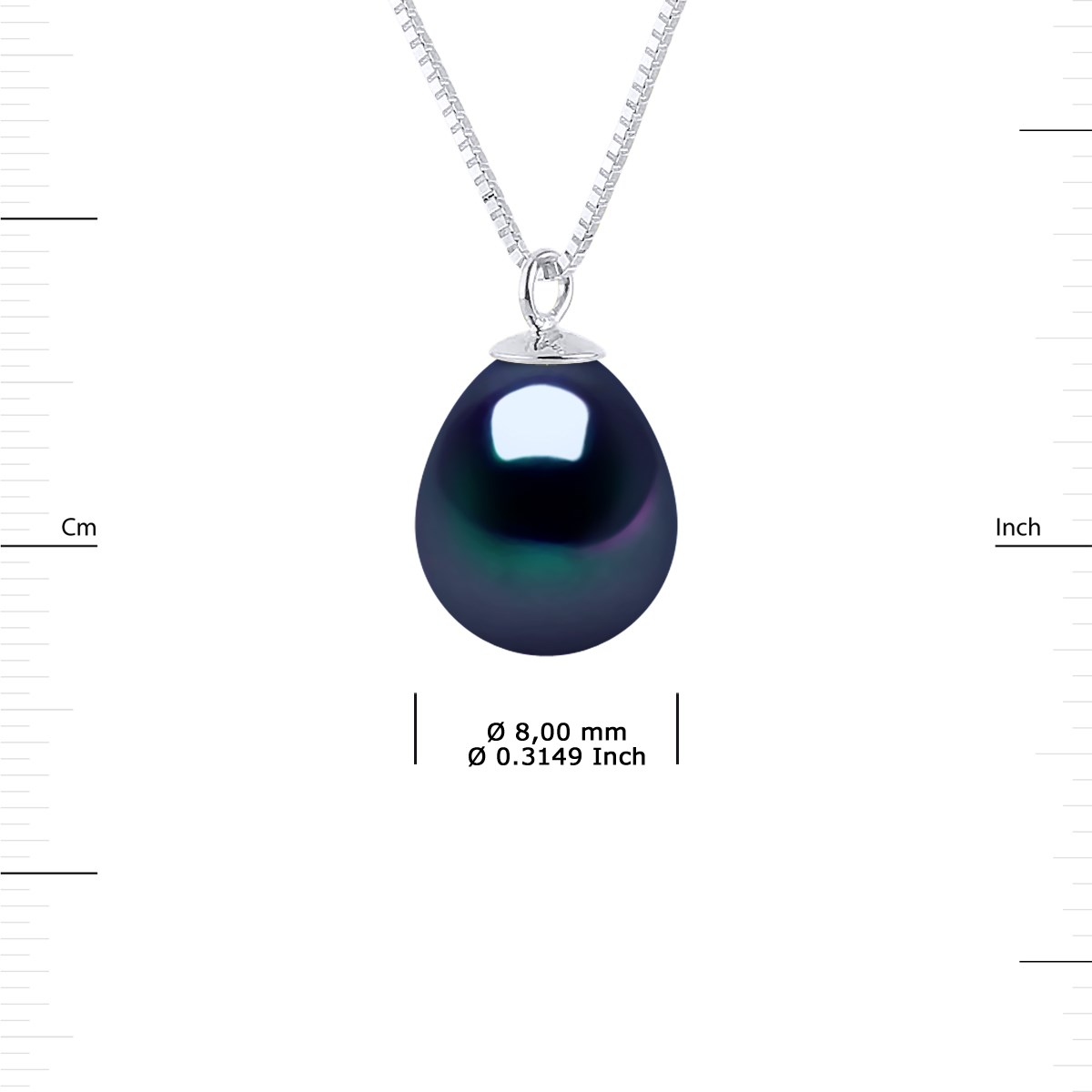 Collier Perle de Culture d'Eau Douce Poire 8-9 mm Noire Chaîne Or Blanc - vue 3