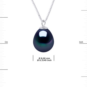 Collier Perle de Culture d'Eau Douce Poire 8-9 mm Noire Chaîne Or Blanc