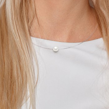 Collier Câble Véritable Perle de Culture d'Eau Douce Ronde et Blanche 10-11 mm Or Blanc