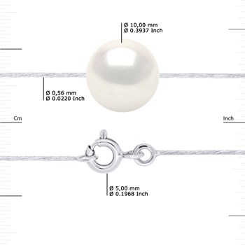 Collier Câble Véritable Perle de Culture d'Eau Douce Ronde et Blanche 10-11 mm Or Blanc