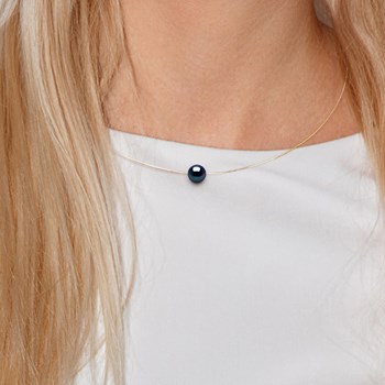 Collier Câble Véritable Perle de Culture d'Eau Douce Ronde et Noire 10-11 mm Or Jaune