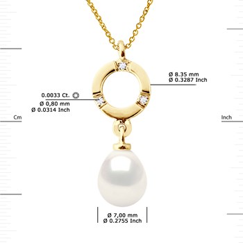 Pendentif Diamants 0,010 Cts Perle de Culture d'Eau Douce Poire 7-8 mm Blanche Or Jaune