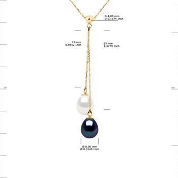 Collier TOI ET MOI Perles d'Eau Douce 8-9 mm Blanches et Noires Or Jaune