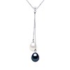 Collier TOI ET MOI Perles d'Eau Douce 8-9 mm Blanches et Noires Or Blanc - vue V1
