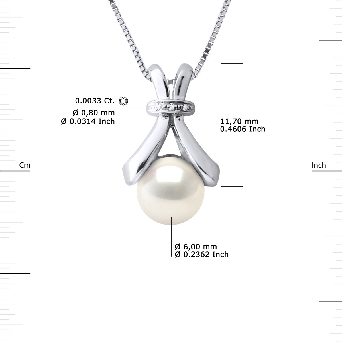 Pendentif Diamants 0,010 Cts Perle de Culture d'Eau Douce 6-7 mm Blanche Or Blanc - vue 3