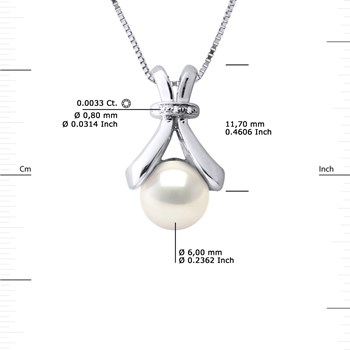 Pendentif Diamants 0,010 Cts Perle de Culture d'Eau Douce 6-7 mm Blanche Or Blanc