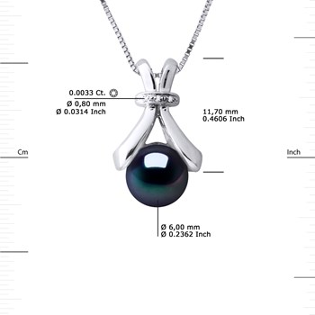 Pendentif Diamants 0,010 Cts Perle de Culture d'Eau Douce 6-7 mm Noire Or Blanc