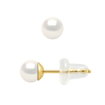 Clous d'Oreilles Perles d'Eau Douce Rondes 4-5 mm Blanches Naturelles Or Jaune