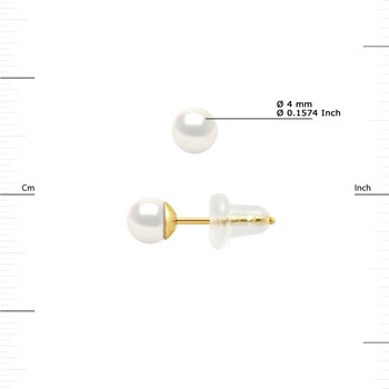 Clous d'Oreilles Perles d'Eau Douce Rondes 4-5 mm Blanches Naturelles Or Jaune