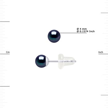 Clous d'Oreilles Perles d'Eau Douce Rondes 4-5 mm Noires Or Blanc