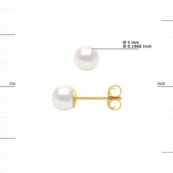 Clous d'Oreilles Perles de Culture 5-6 mm Blanches Naturelles Or Jaune