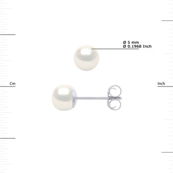 Clous d'Oreilles Perles de Culture 5-6 mm Blanches Naturelles Or Blanc