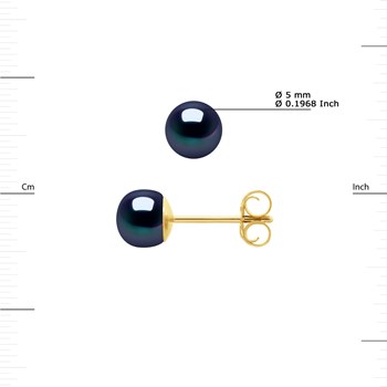 Clous d'Oreilles Perles de Culture 5-6 mm Noires Or Jaune