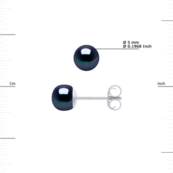 Clous d'Oreilles Perles de Culture 5-6 mm Noires Or Blanc