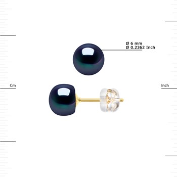 Clous d'Oreilles Perles de Culture 6-7 mm Noires Imperdables Or Blanc