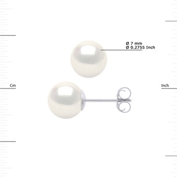 Clous d'Oreilles Perles de Culture d'Eau Douce Rondes 7-8 mm Blanches Naturelles Or Blanc