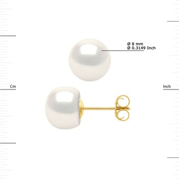 Clous d'Oreilles Perles de Culture d'Eau Douce 8-9 mm Blanches Naturelles Or Jaune