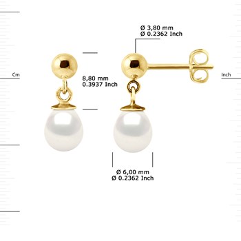 Boucles d'Oreilles Pendantes Perles de Culture d'Eau Douce 6-7 mm Blanches Or Jaune