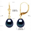 Boucles d'Oreilles Pendantes Perles d'Eau Douce Poires 8-9 mm Noires Or Jaune 18 Carats - vue V3