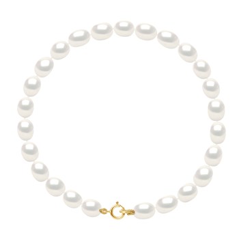 Bracelet Perles d'Eau Douce Grains de Riz 4-5 mm Blanches Or Jaune 18 Carats