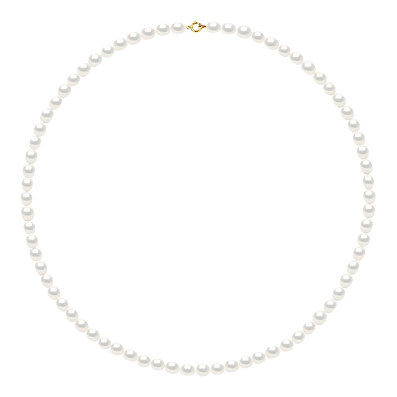 Collier Rang de Perles d'Eau Douce Grain de Riz 4-5 mm Blanches Or Jaune 18 Carats