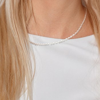 Collier Rang de Perles d'Eau Douce Grain de Riz 4-5 mm Blanches Or Jaune 18 Carats