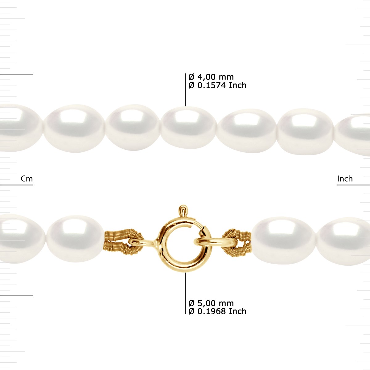 Collier Rang de Perles d'Eau Douce Grain de Riz 4-5 mm Blanches Or Jaune 18 Carats - vue 3