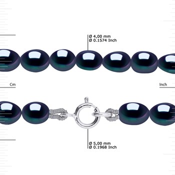 Collier Rang de Perles d'Eau Douce Grain de Riz 4-5 mm Noires Or Blanc 18 Carats