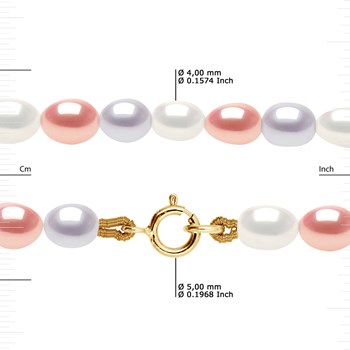 Collier Rang de Perles d'Eau Douce Grain de Riz 4-5 mm Multicolores Or Jaune 18 Carats