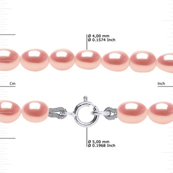 Collier Rang de Perles d'Eau Douce Grain de Riz 4-5 mm Roses Or Blanc 18 Carats