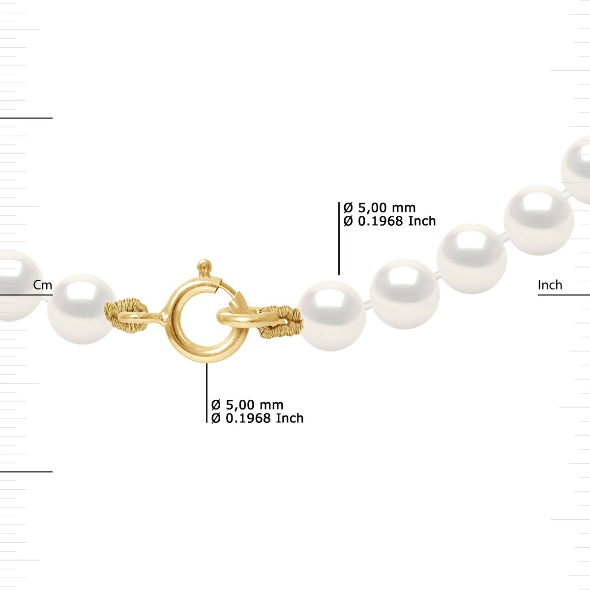 Collier Rang de Perles d'Eau Douce Rondes 4-5 mm Blanches Or Jaune 18 Carats - vue 3