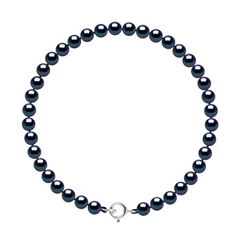 Bracelet Perles d'Eau Douce Rondes 4-5 mm Noires Or Blanc 18 Carats