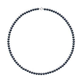 Collier Rang de Perles d'Eau Douce Rondes 4-5 mm Noires Or Blanc 18 Carats