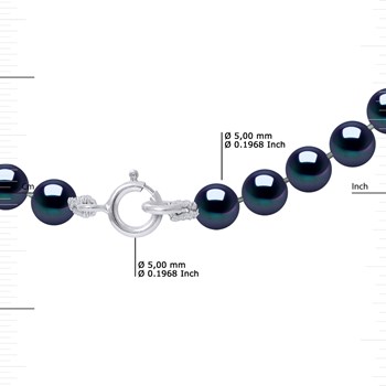 Collier Rang de Perles d'Eau Douce Rondes 4-5 mm Noires Or Blanc 18 Carats