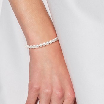 Bracelet Perles d'Eau Douce Rondes 5-6 mm Blanches Or Blanc 18 Carats 'MARIAGE'