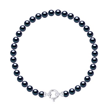 Bracelet Perles de Culture d'Eau Douce 5-6 mm Noires Fermoir Prestige Or Blanc