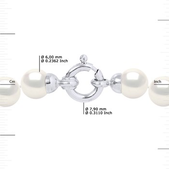 Collier Rang PRINCESSE Perles d'Eau Douce Rondes 6-7 mm Blanches Fermoir Prestige Or Blanc