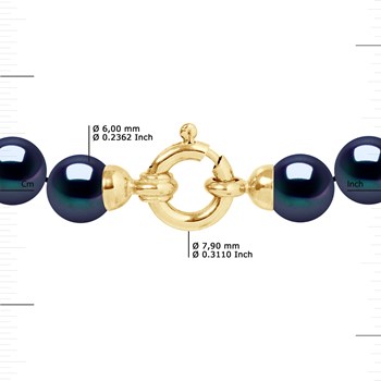 Bracelet Perles de Culture d'Eau Douce 6-7 mm Noires Fermoir Prestige Or Jaune