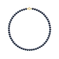 Collier Rang PRINCESSE Perles d'Eau Douce Rondes 6-7 mm Noires Fermoir Prestige Or Jaune