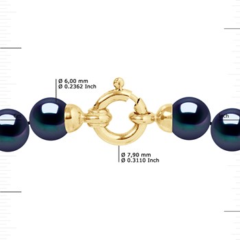 Collier Rang PRINCESSE Perles d'Eau Douce Rondes 6-7 mm Noires Fermoir Prestige Or Jaune