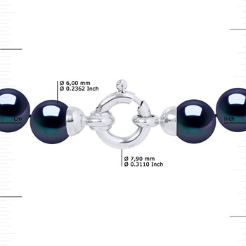 Bracelet Perles de Culture d'Eau Douce 6-7 mm Noires Fermoir Prestige Or Blanc