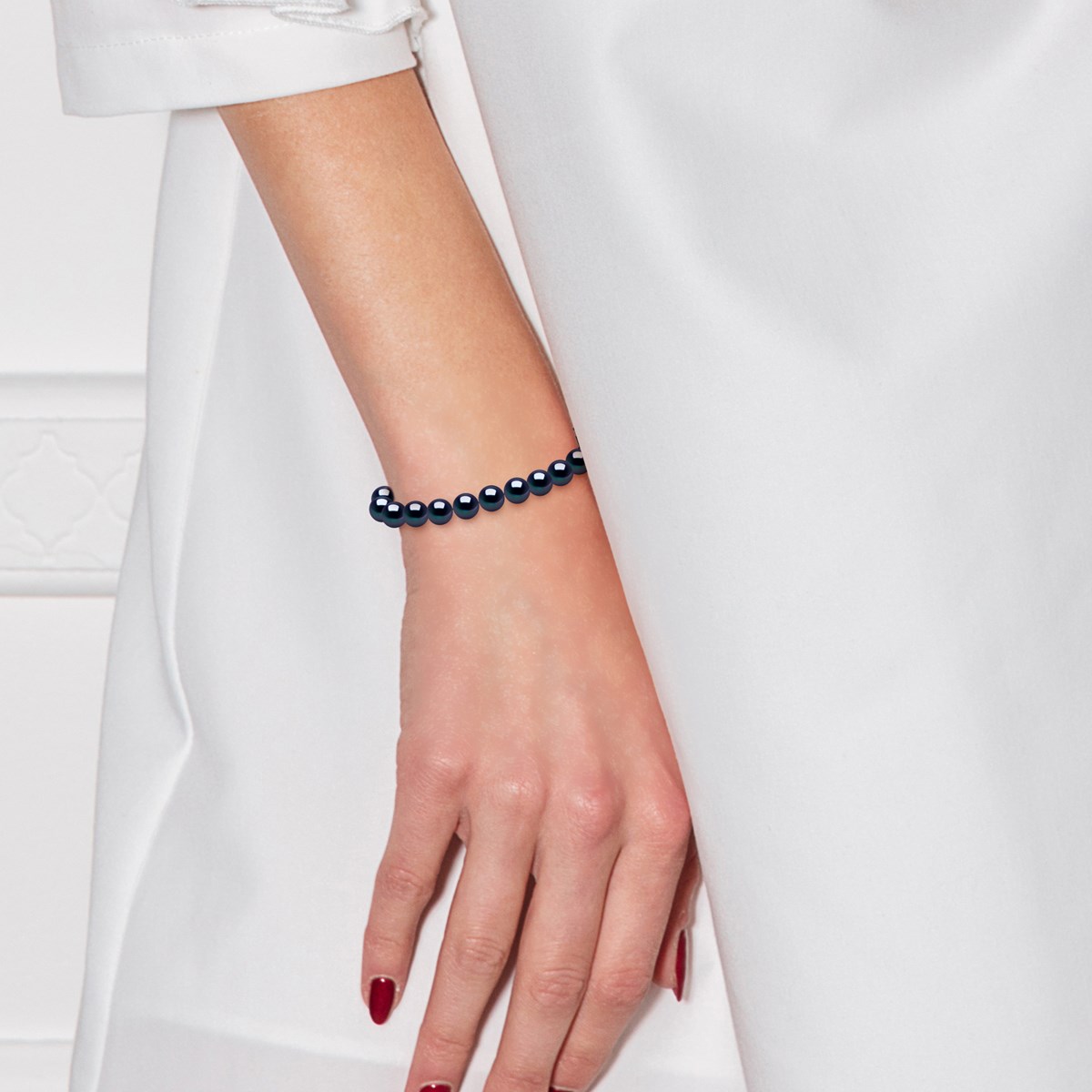 Bracelet Perles de Culture d'Eau Douce 6-7 mm Noires Fermoir Prestige Or Blanc - vue 4