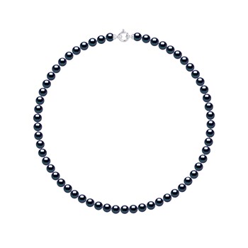 Collier Rang PRINCESSE Perles d'Eau Douce Rondes 6-7 mm Noires Fermoir Prestige Or Blanc