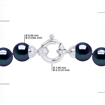 Collier Rang PRINCESSE Perles d'Eau Douce Rondes 6-7 mm Noires Fermoir Prestige Or Blanc