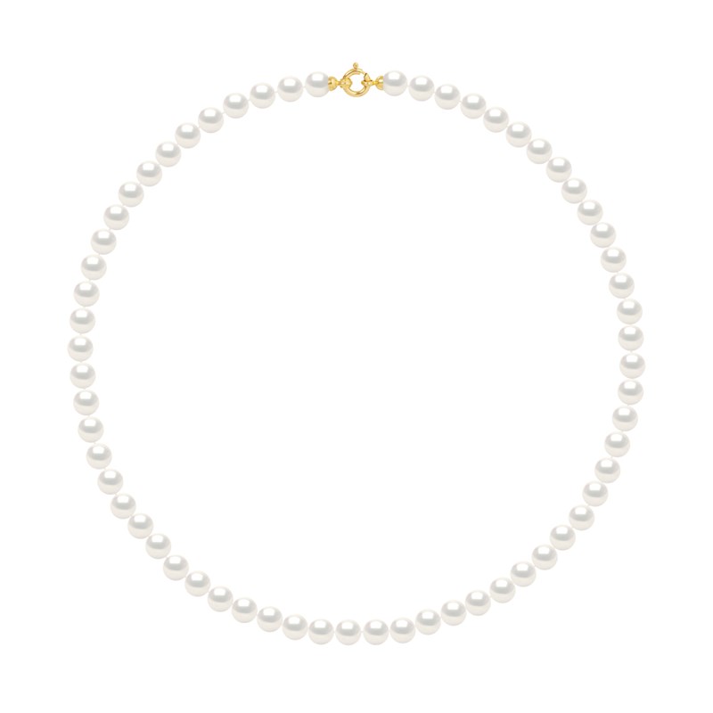 Collier Rang PRINCESSE Perles d'Eau Douce Rondes 7-8 mm Blanches Fermoir Prestige Or Jaune 18 Carats