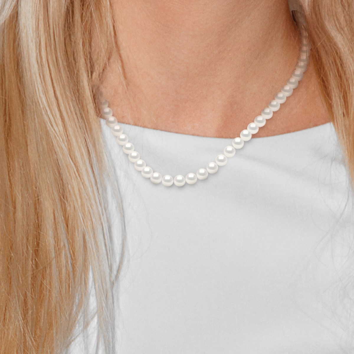 Collier Rang PRINCESSE Perles d'Eau Douce Rondes 7-8 mm Blanches Fermoir Prestige Or Jaune 18 Carats - vue 2