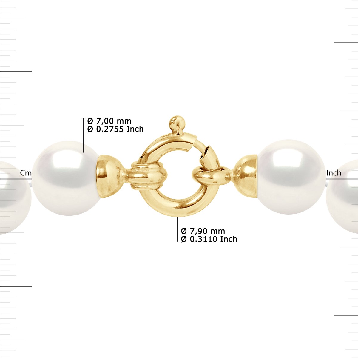 Collier Rang PRINCESSE Perles d'Eau Douce Rondes 7-8 mm Blanches Fermoir Prestige Or Jaune 18 Carats - vue 3