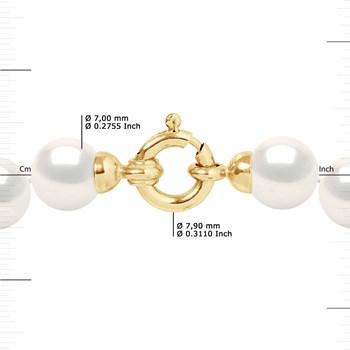 Collier Rang PRINCESSE Perles d'Eau Douce Rondes 7-8 mm Blanches Fermoir Prestige Or Jaune 18 Carats