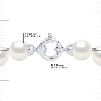 Collier Rang PRINCESSE Perles d'Eau Douce Rondes 7-8 mm Blanches Fermoir Prestige Or Blanc 18 Carats
